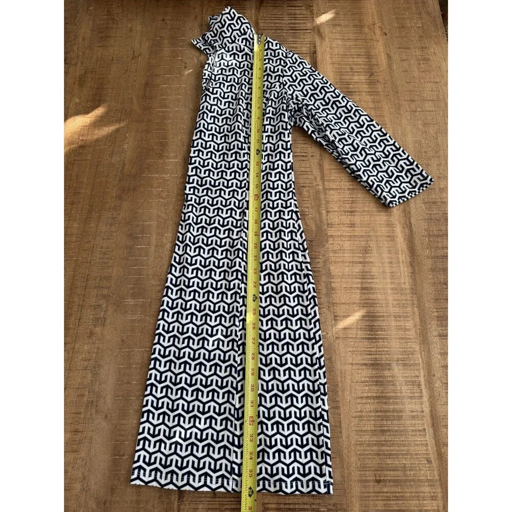 J. McLaughlin Dress‎ Catalina Cloth 3/4 Sleeve Blue/ White Geometric Dress XS - Picture 9 of 11